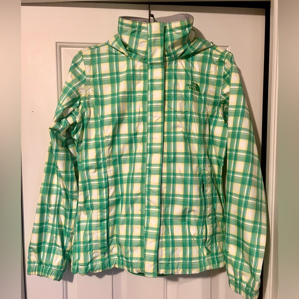 The North Face Green and White Plaid Jacket